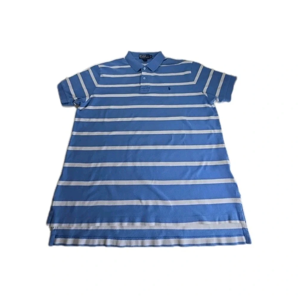Polo Ralph Lauren Polo Shirt Mens XL Blue Striped Short Sleeve Cotton Pony Logo